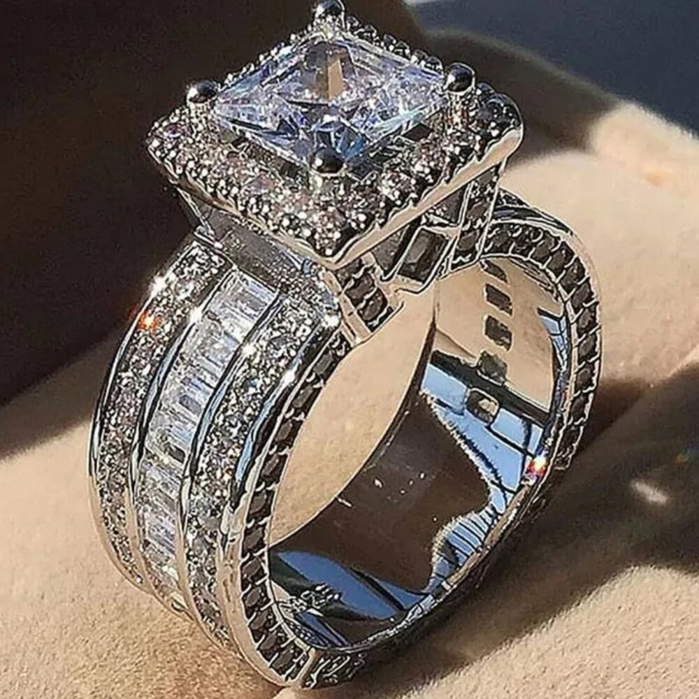 COPY - 3P WEDDING PRINCESS CUT RING - Picture 2 of 2